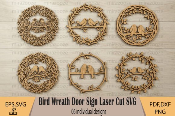 Bird Wreath Door Sign Laser Cut Bundle: Wall Decor and Branding