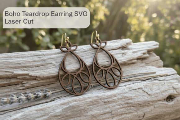 Boho Teardrop Earring SVG Laser Cut File for Editorial Graphics