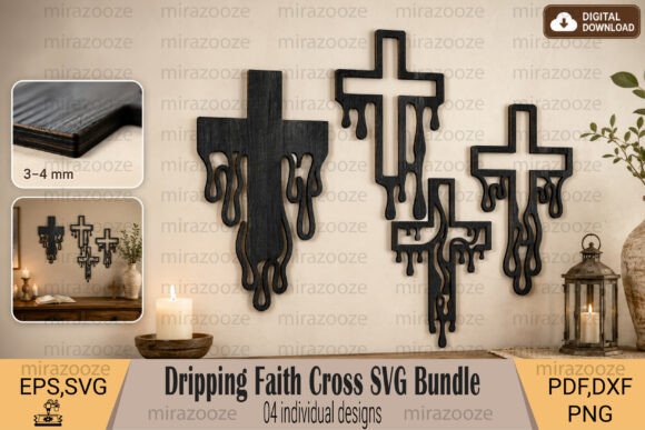 Dripping Faith Cross SVG Bundle for Laser Cutting and Wall Decor