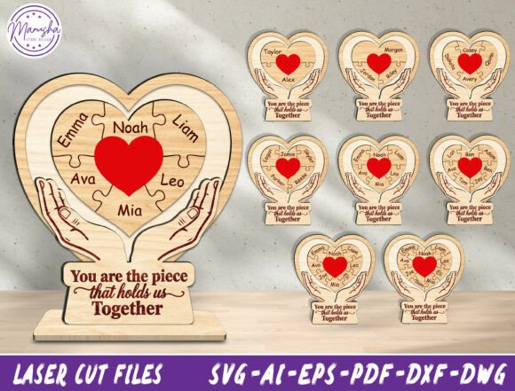 Family Puzzle Heart Laser Cut File SVG for Home Decor