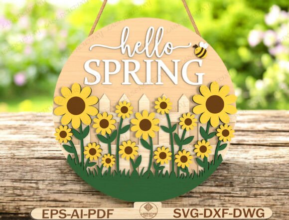 Hello Spring Round Sign Laser Cut