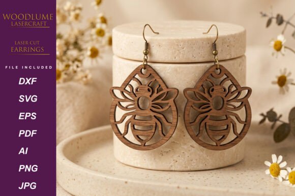 Honeybee Earrings Laser Cut SVG for Modern Branding