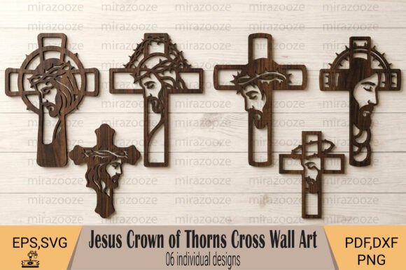 Jesus Crown of Thorns Cross Wall Art for Laser Cutting