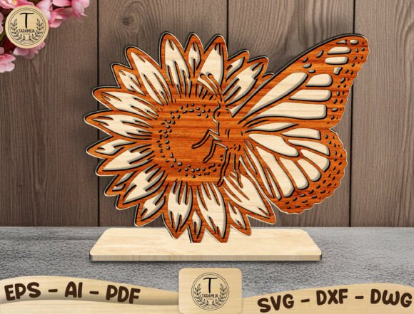 Layered Monarch Butterfly Flower SVG