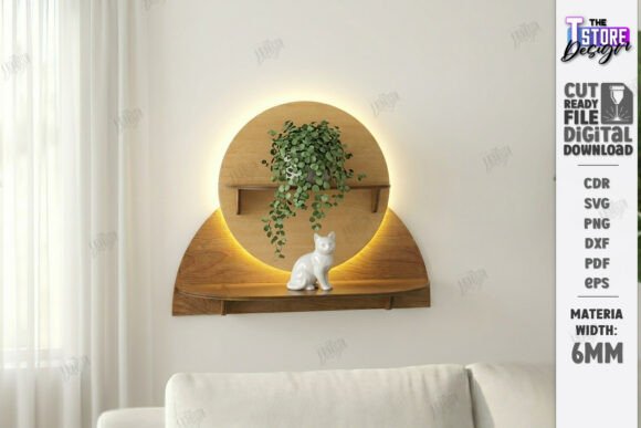 LED Hanging Plant Shelf Laser Cut CNC for Wall Decor
