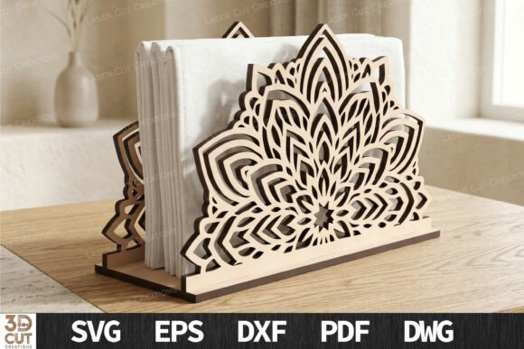 Lotus Mandala Napkin Holder SVG: Laser Cutting Home Decor