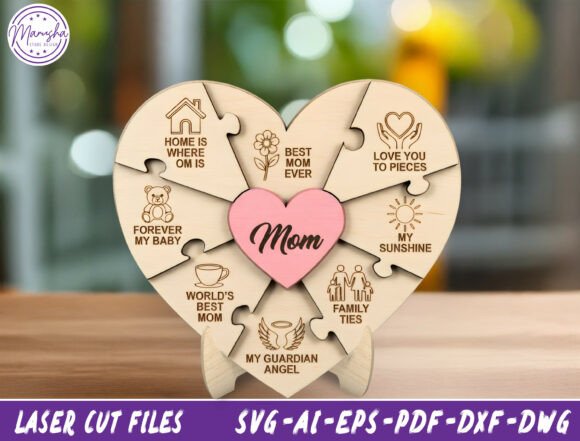 Mom Puzzle Heart Sign SVG: Laser Cutting & Mother S Day Design