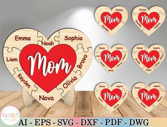 Mother S Day Laser Cutting: Mom Heart Puzzle SVG Bundle