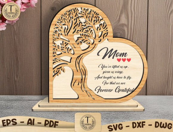 Mother s Day Tree Heart Sign SVG for Laser Cutting