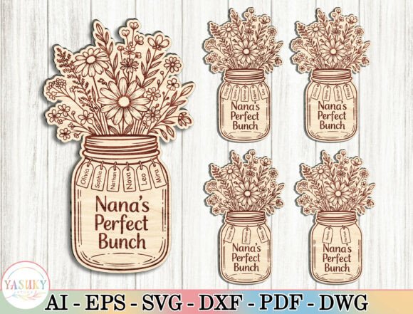 Personalized Mother s Day Flower Jar Svg: Laser Cutting and Branding